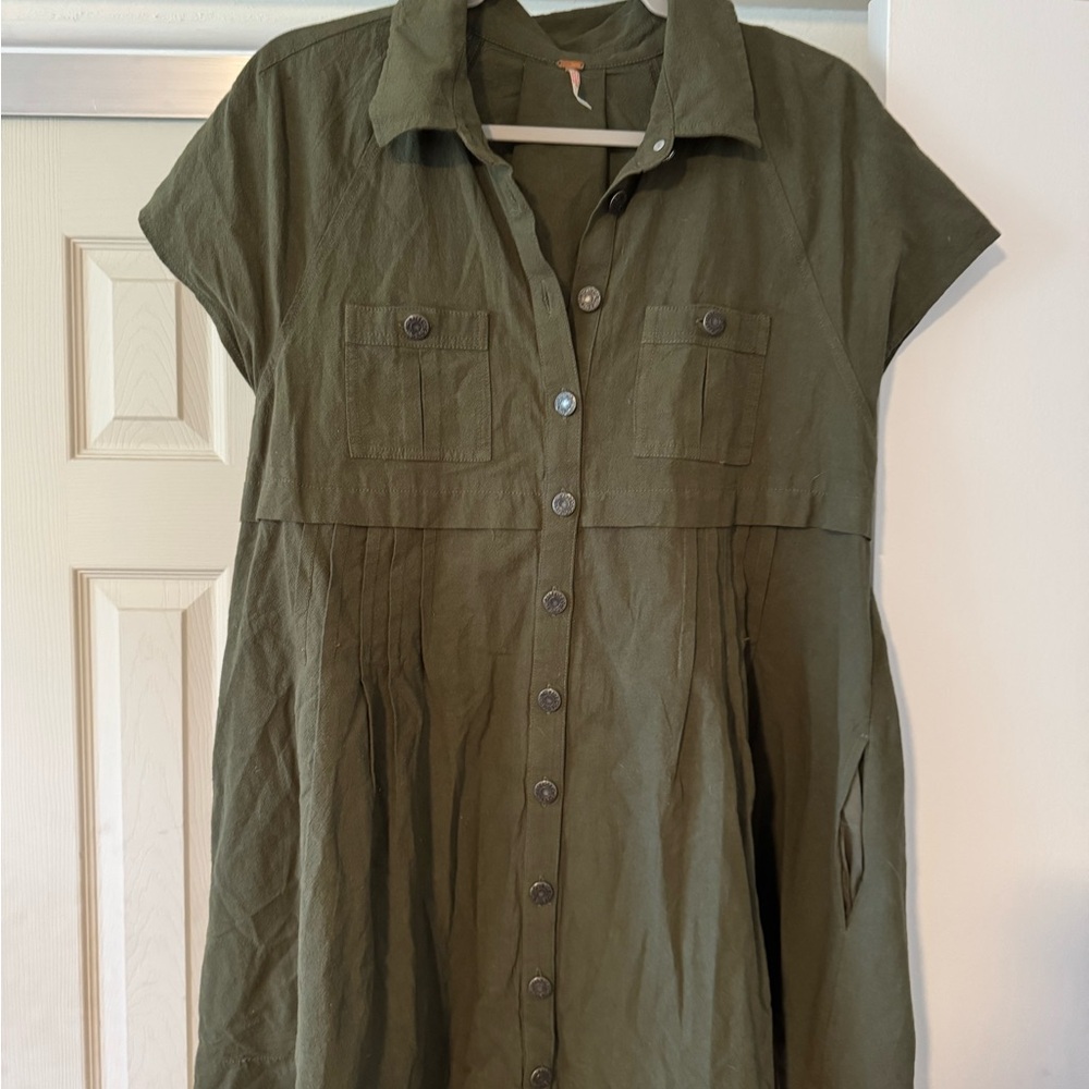 Free People Dark Green Button-Up Mini Dress